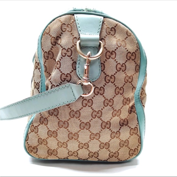 Gucci Vintage Blue & Green Web Boston Bag GG Canvas Medium Duffle Doctor W/Strap - Picture 3 of 9